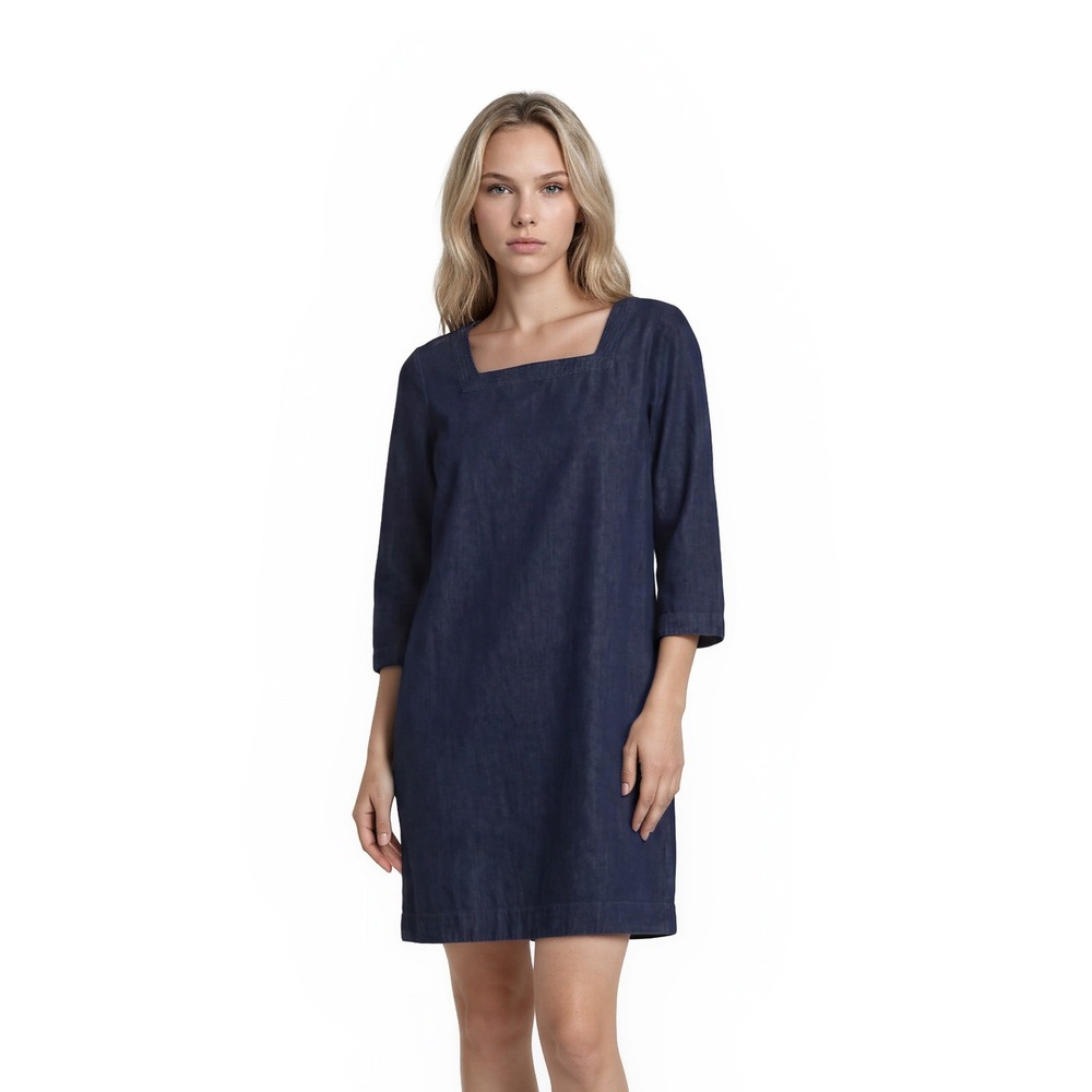 Talbots Denim 100%‎ Cotton Shift Dress Women's Size 16 Blue Square Neck